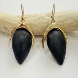 Alexis Bittar Gold and Black Teardrop Dangle Earrings